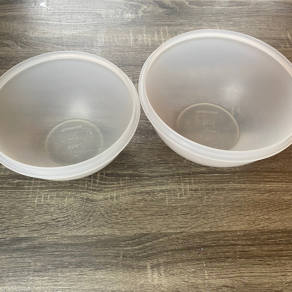 Tupperware Mixing Bowls Set of 2 Frosted Clear 12 Cup 3L & 8.75 Cup 2L‎ USA Made
